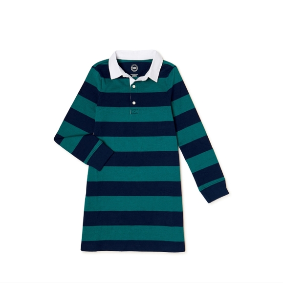 NWT Wonder Nation Rugby Dress Blue Green and White Comfortable 💯 Cotton - Picture 1 of 8